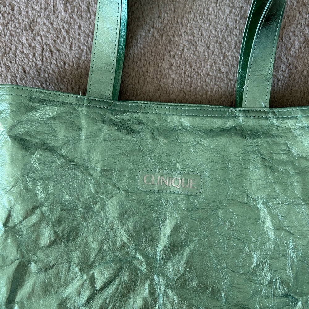 Clinique metallic Green Tote Bag